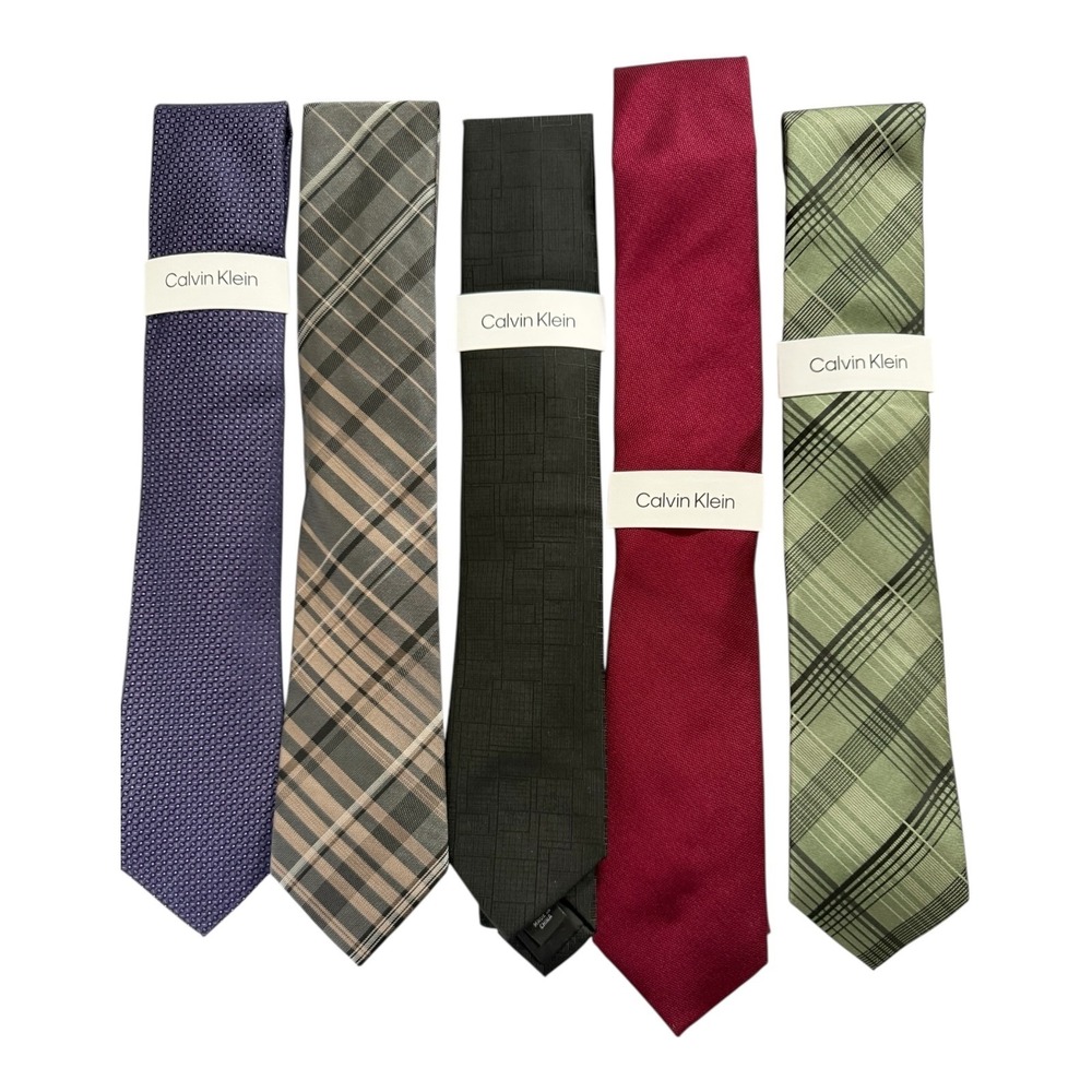 Calvin Klein Necktie Lot of 5 Mens One Size Ties Various Colors and Patterns New